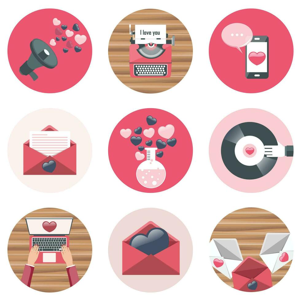 Valentines day icon set. Love concept. Flat vector illustration