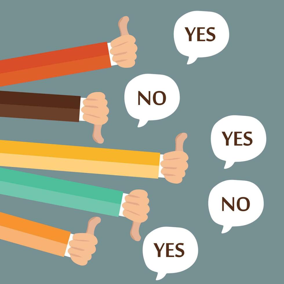 Businessmen feedback, likes and dislikes. Flat vector illustration