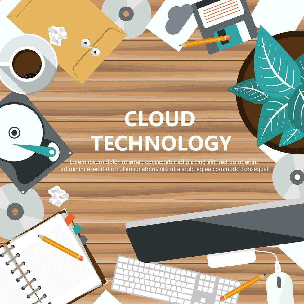 Cloud technology concept. Flat vector illustration