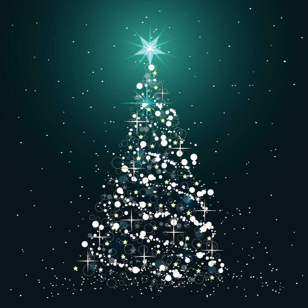 Christmas tree icon. Glowing Christmas tree poster. Flat vector illustration