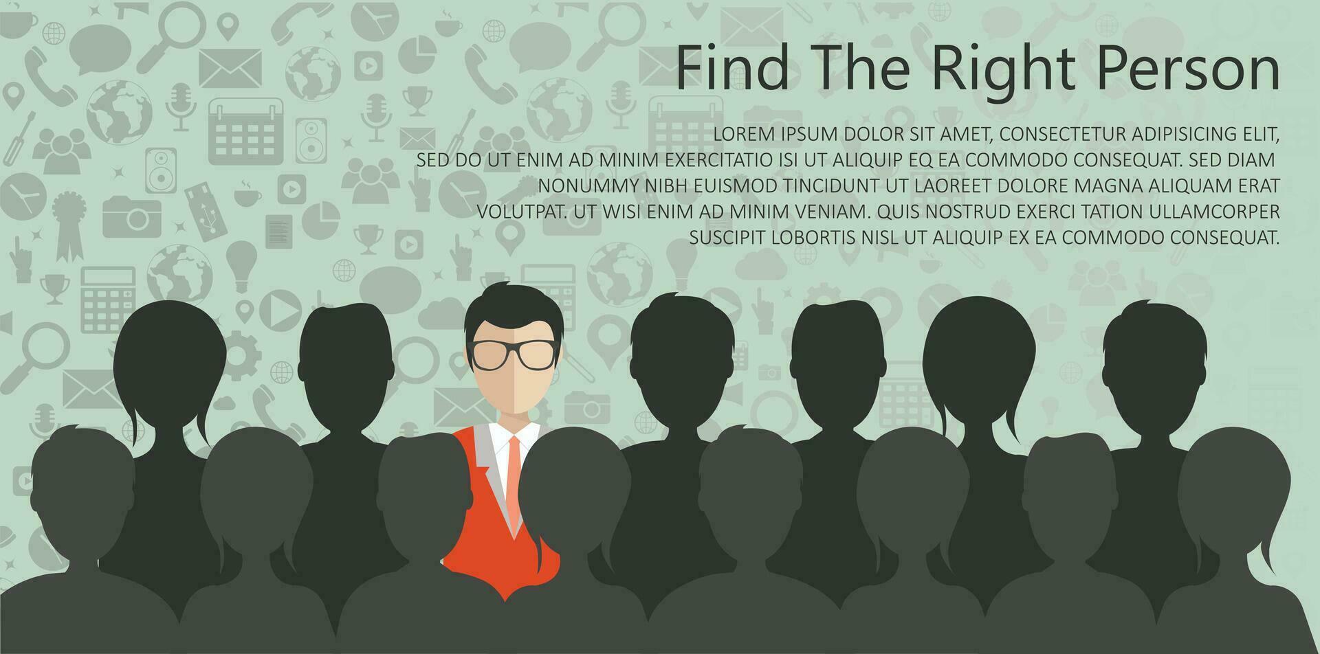 Find the right person for the job concept. Flat vector design