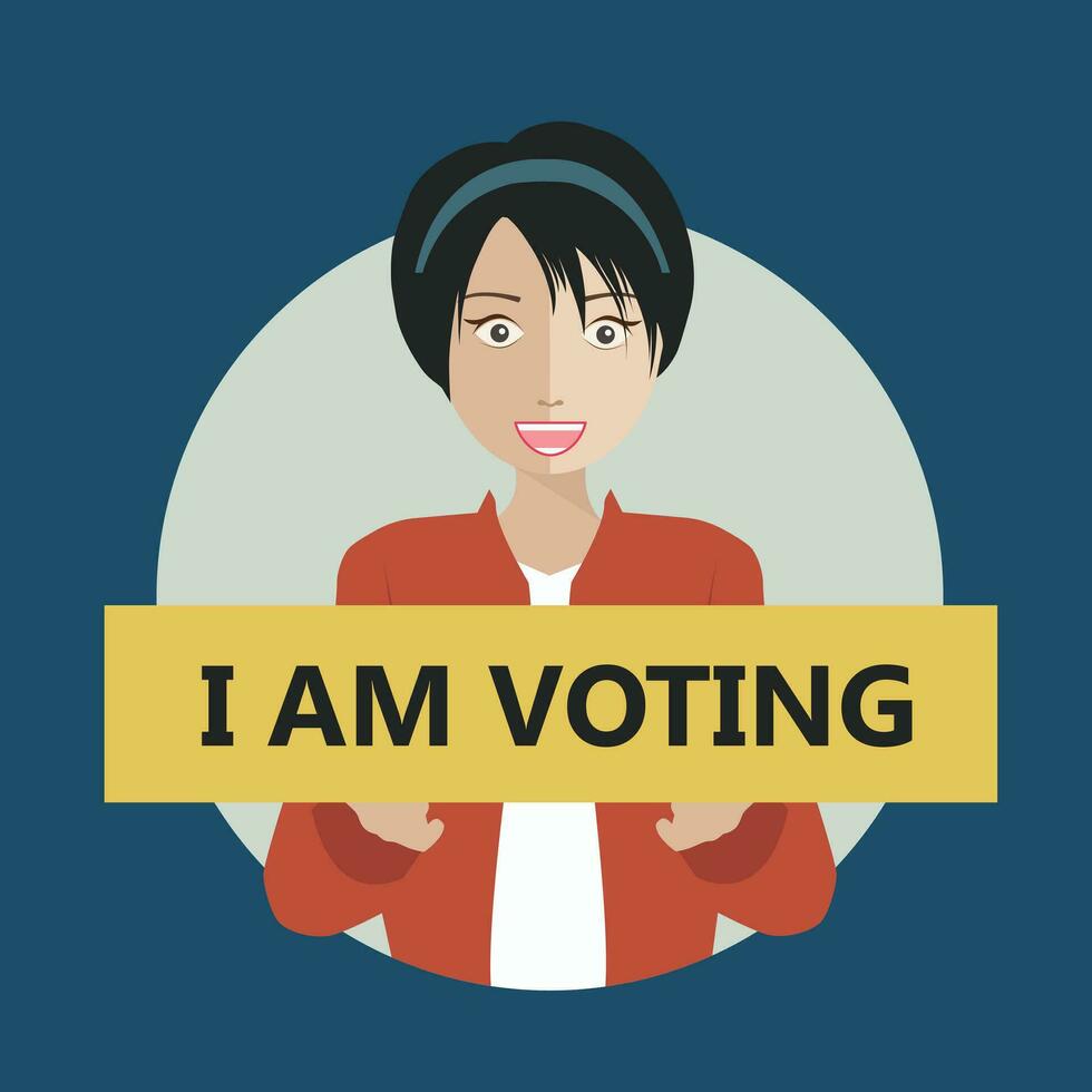 Person holding I am voting sign. Presidential Election concept. Template for background, banner, card, poster with text inscription. Vector EPS10 illustration