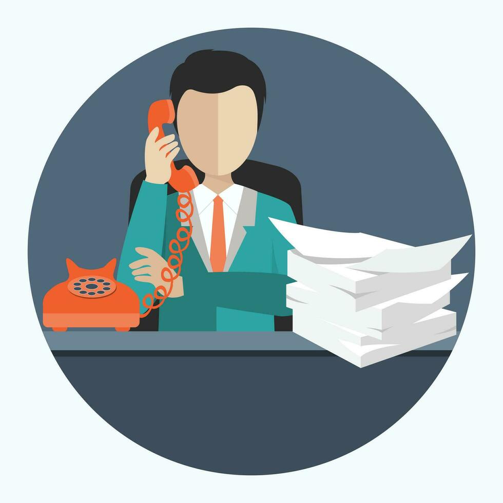 Support service concept. Technical support assistant in office. Flat vector illustration.