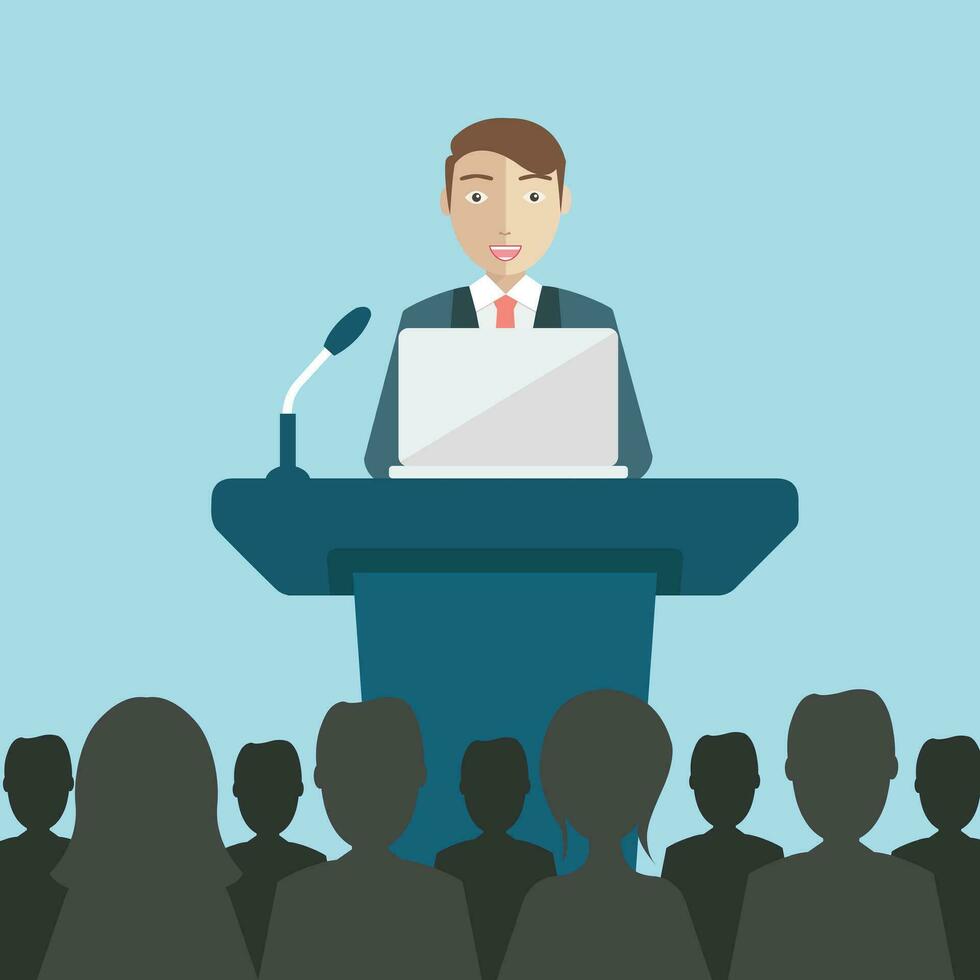 Flat modern design of businessman giving a presentation. Flat vector design.