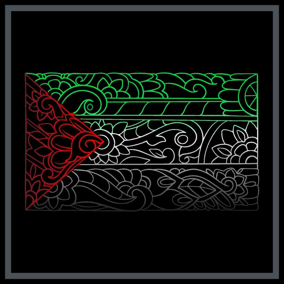 Gradient Colorful Palestine flag mandala arts isolated on black background. vector