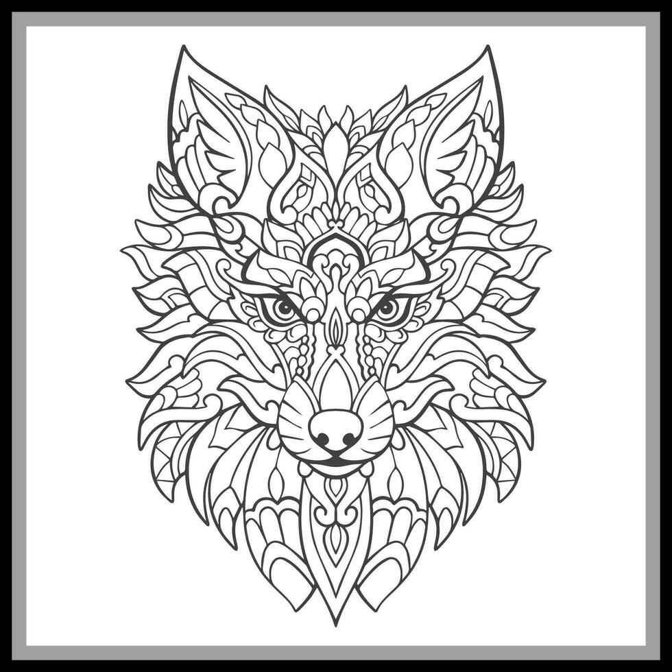 Colorful wolf head mandala arts isolated on black background. vector