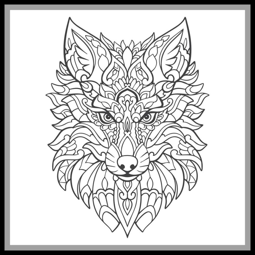 Colorful wolf head mandala arts isolated on black background. vector