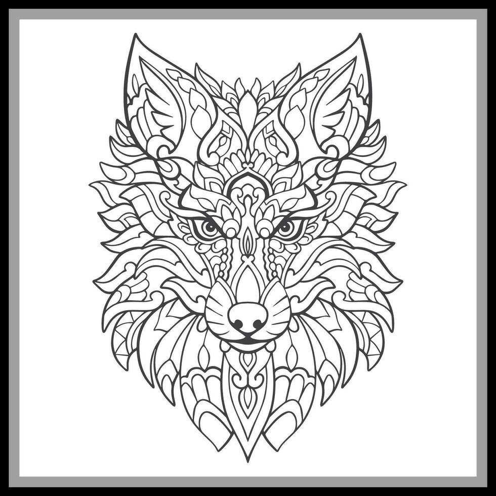 vistoso lobo cabeza mandala letras aislado en negro antecedentes. vector