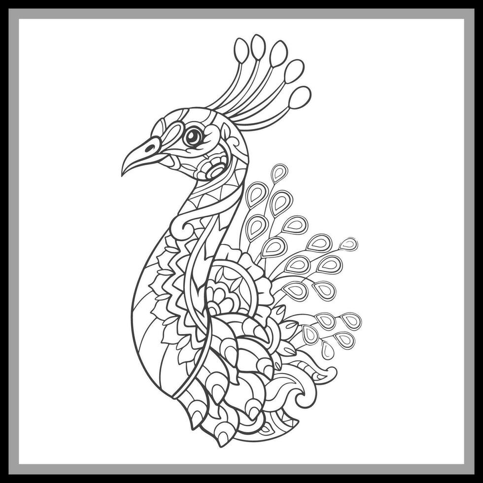 vistoso pavo real pájaro mandala letras aislado en negro antecedentes. vector