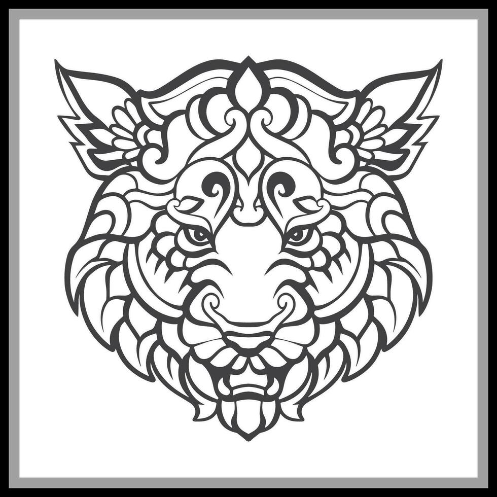 Colorful White tiger head mandala arts isolated on black background. vector