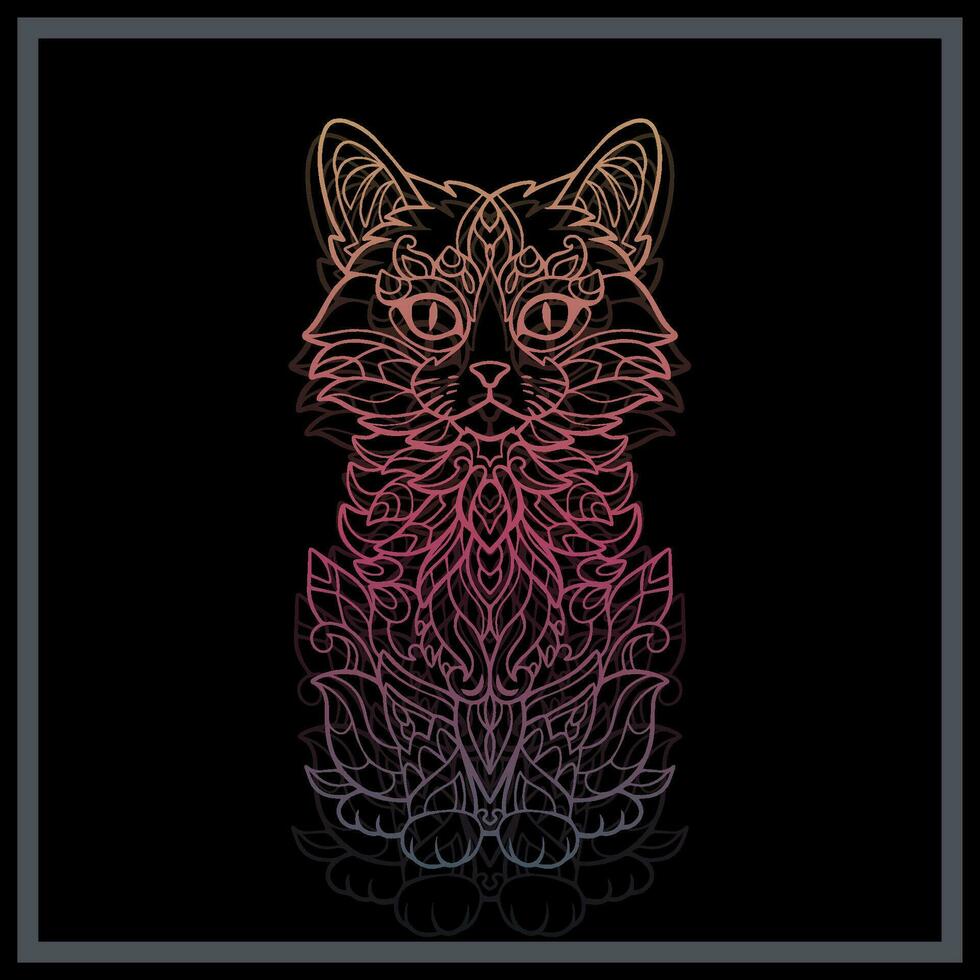 Gradient Colorful Cat mandala arts isolated on black background. vector