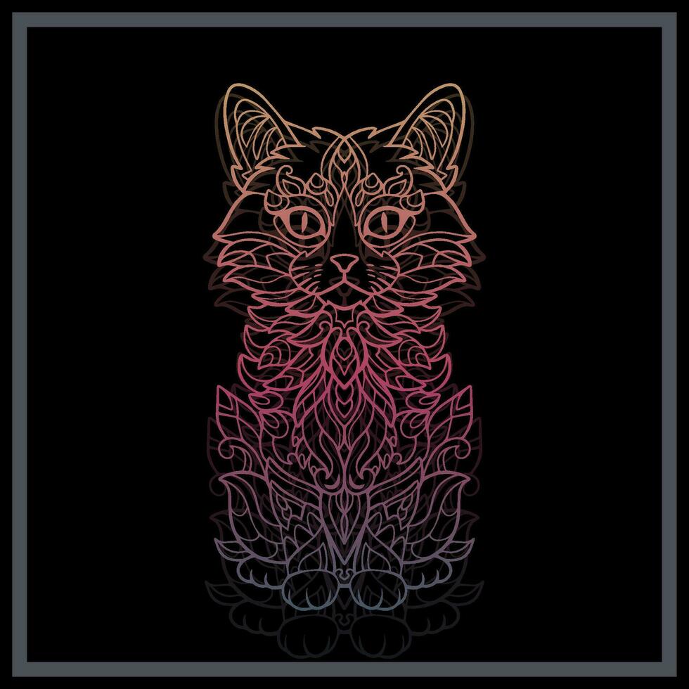 degradado vistoso gato mandala letras aislado en negro antecedentes. vector