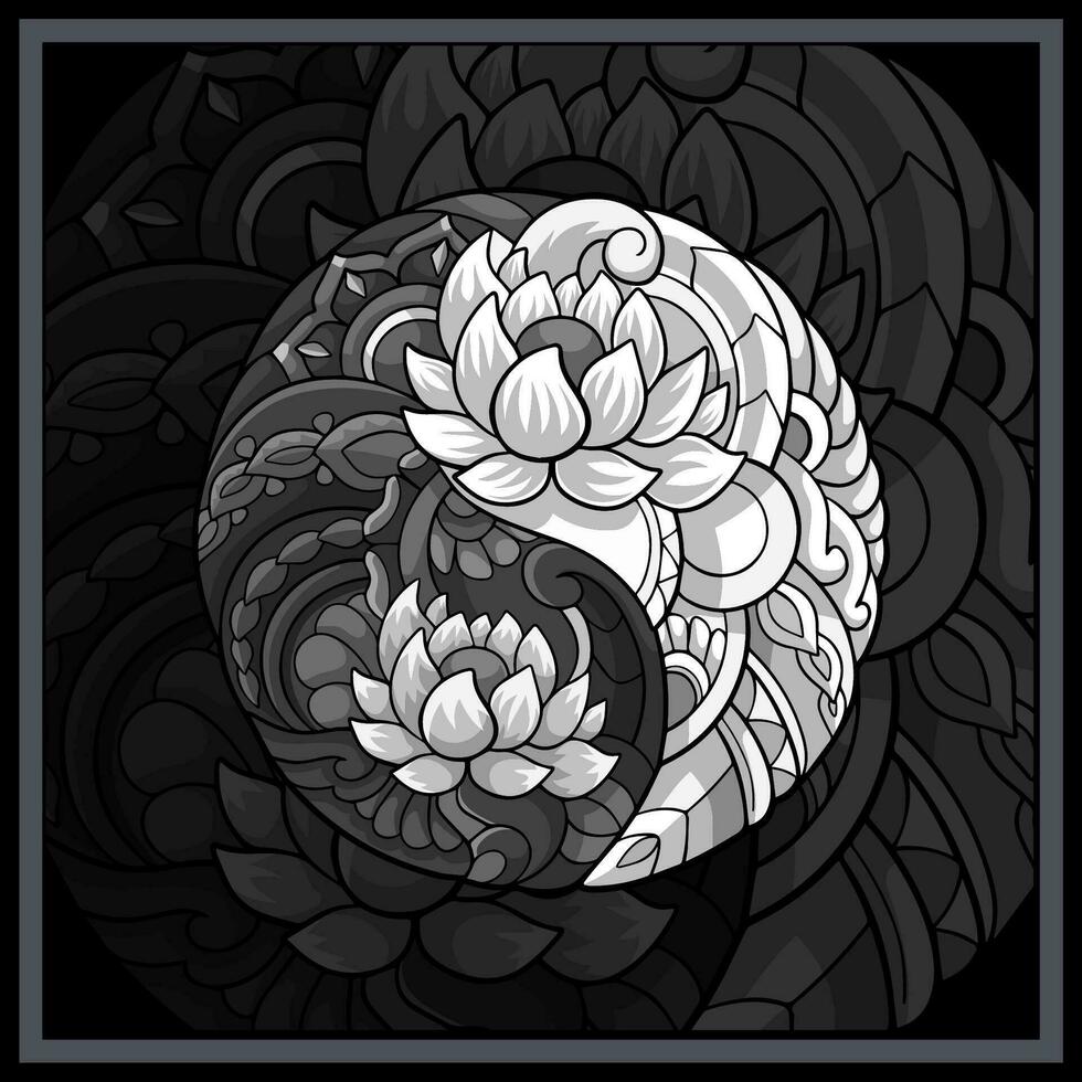 Monochrome Yin yang mandala arts isolated on black background. vector