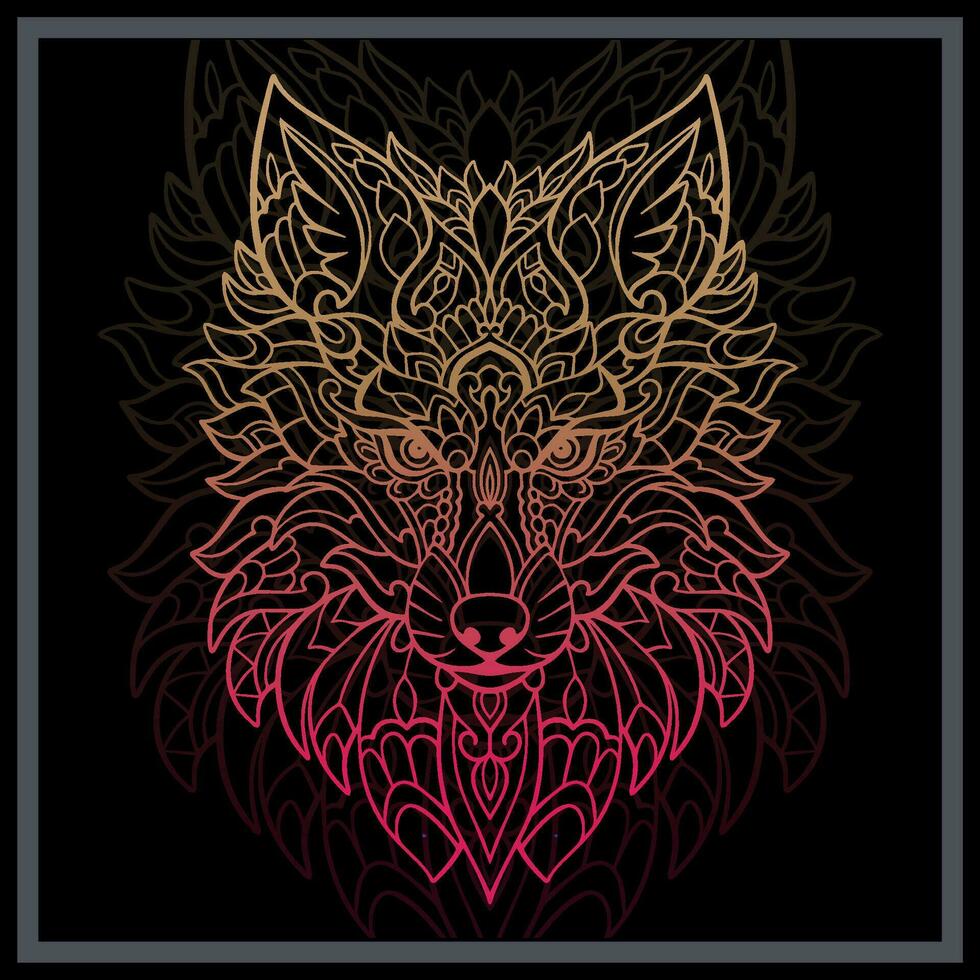 degradado vistoso lobo cabeza mandala letras aislado en negro antecedentes. vector