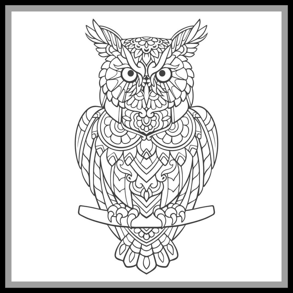 Colorful owl bird mandala arts isolated on black background. vector