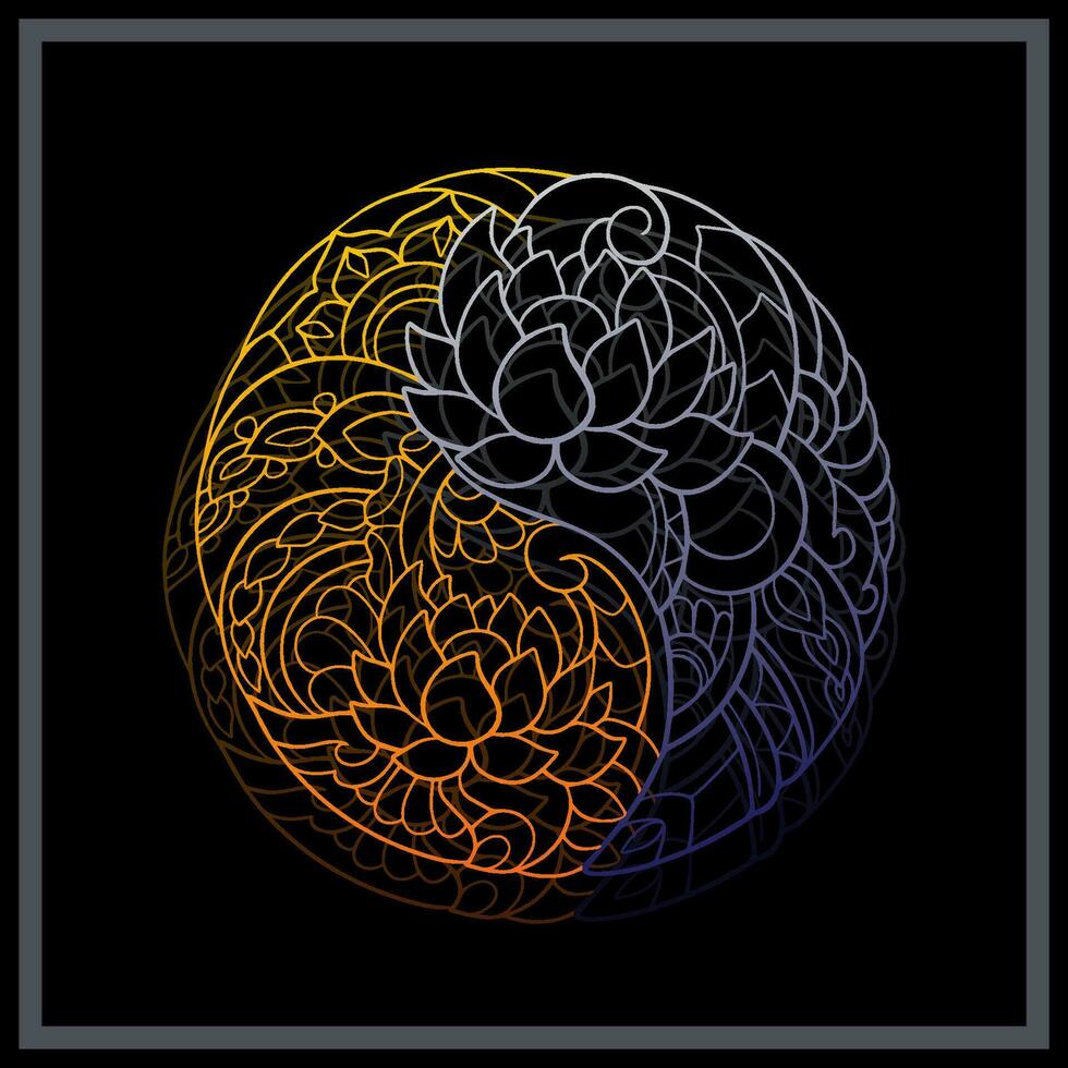 Gradient Colorful Yin Yang mandala arts isolated on black background. vector
