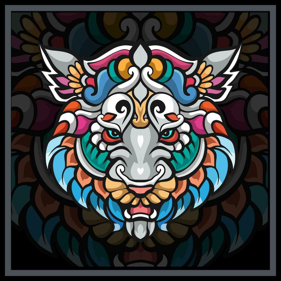 vistoso blanco Tigre cabeza mandala letras aislado en negro antecedentes. vector