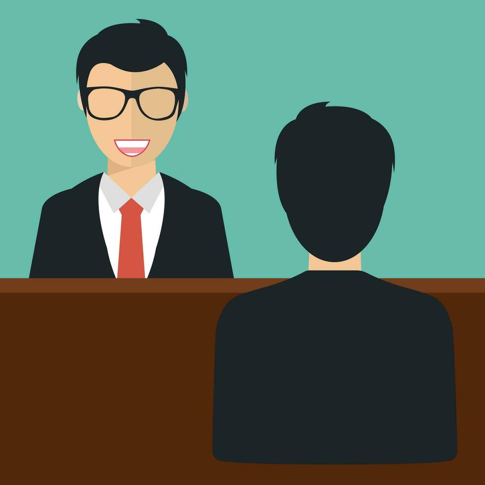 Job interview concept. Interview with the candidate positions. Flat vector illustration.