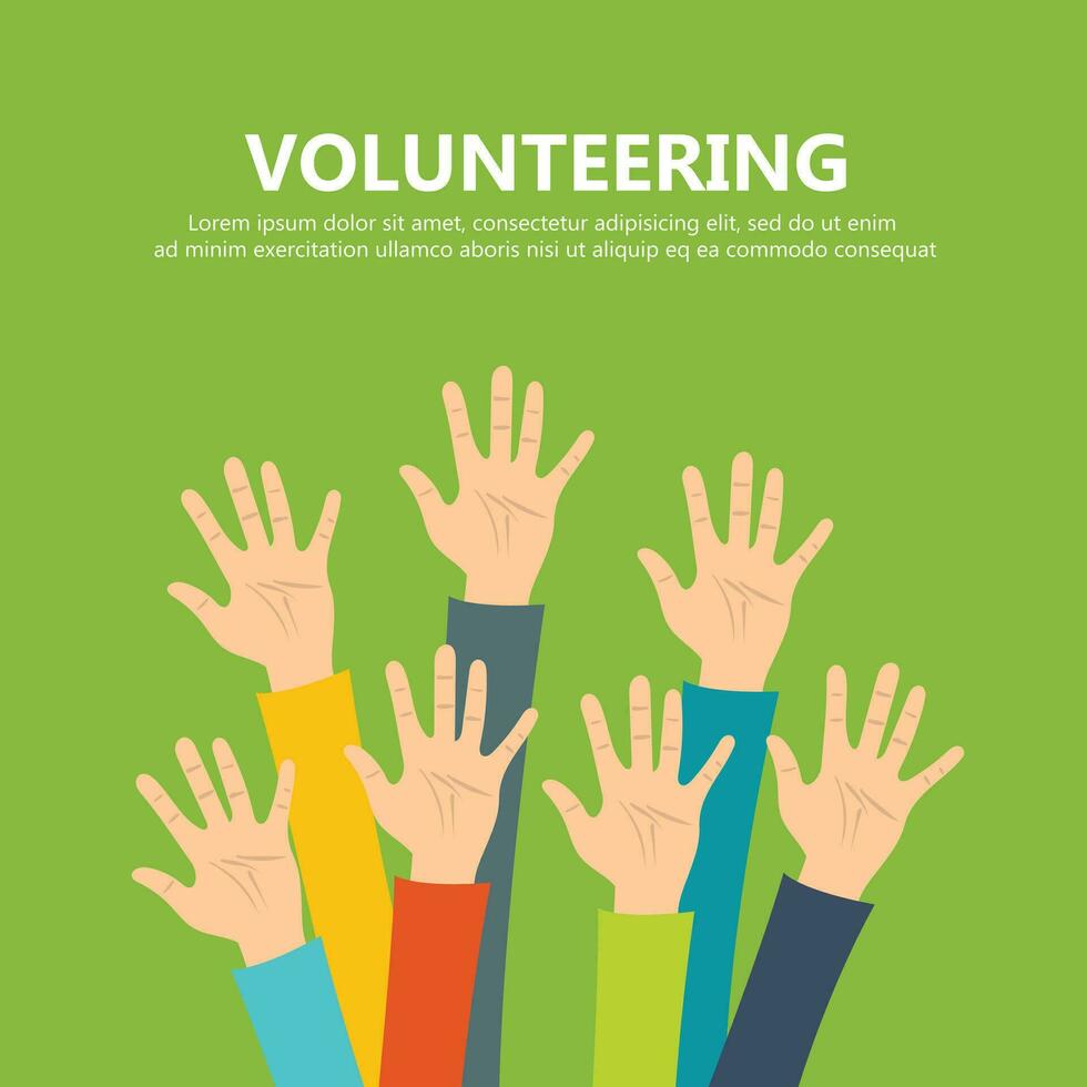 Volunteering concept. Hand raised up. Flat vector illustration