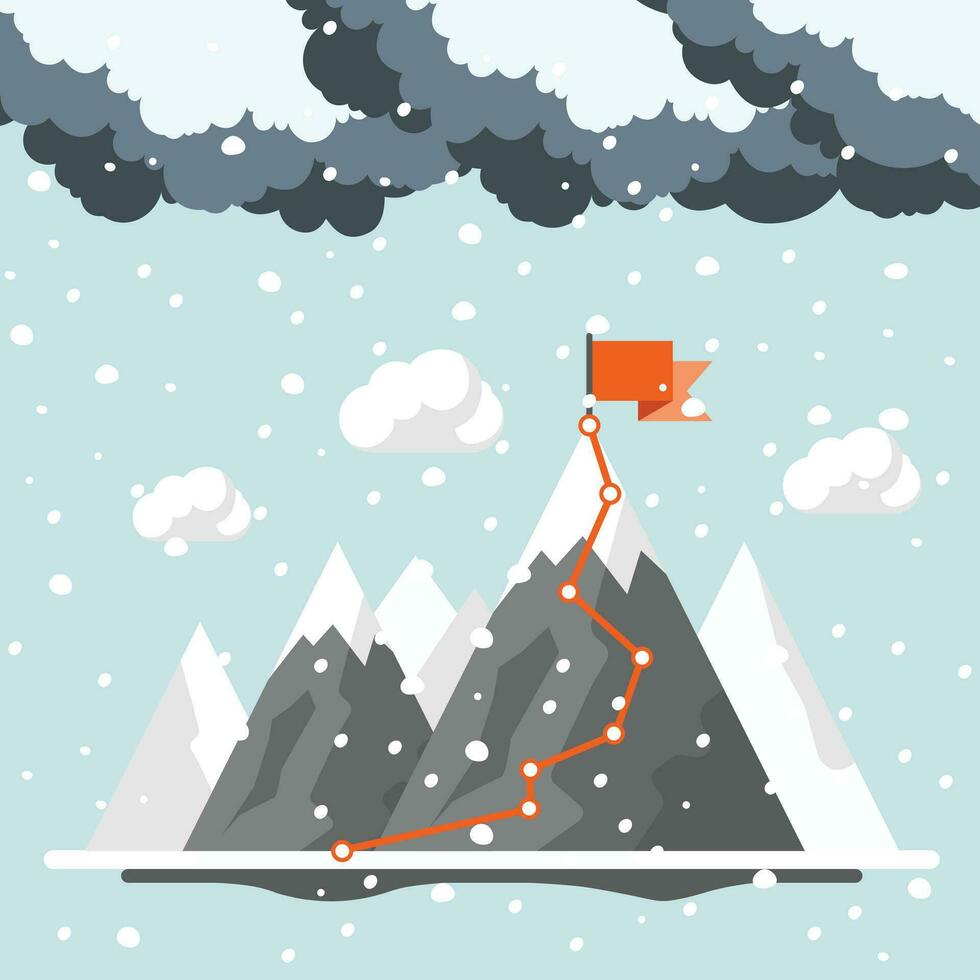 Landscape background. Mountains in winter. Achievement, exploring and discovery concept. Flat vector illustration