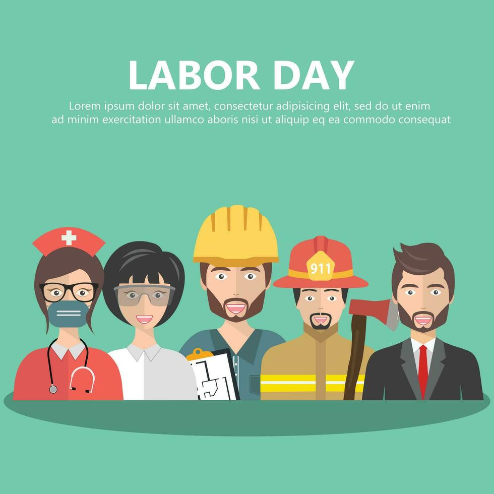 Labor day concept. People group different profession set. Flat vector illustration