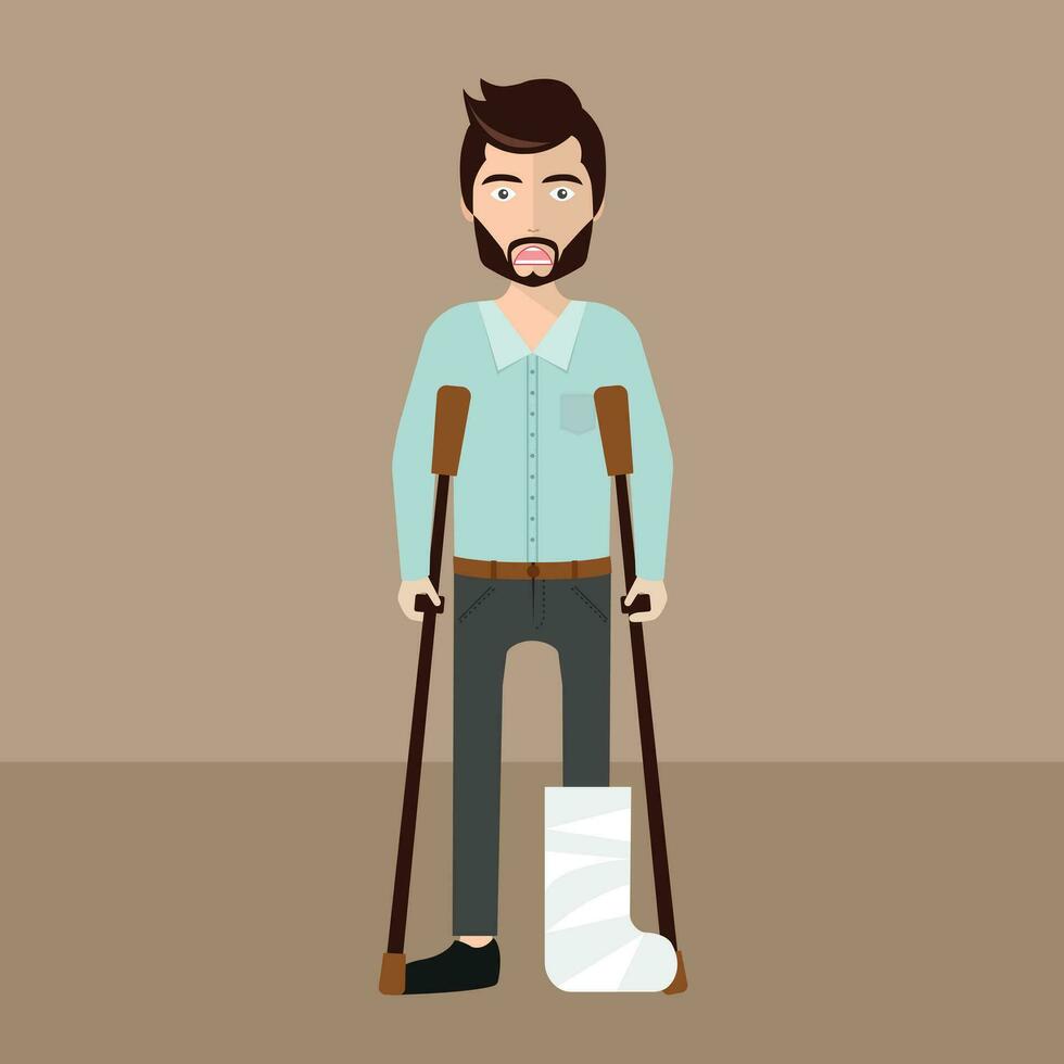 Patient with broken leg. Flat vector illustration