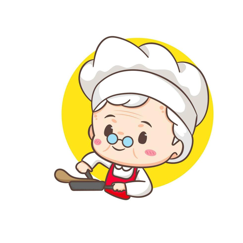 linda caricatura de la abuela chef. arte vectorial del logotipo de cocina de la abuela. concepto de icono de comida de personas. restaurante y logotipo culinario casero vector
