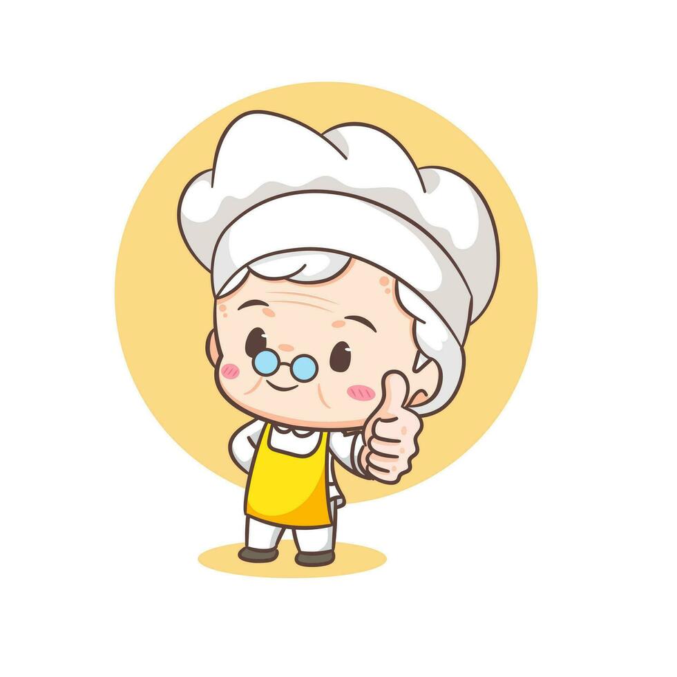 Cute grandmother chef cartoon. Grandma cooking logo vector art. People Food Icon Concept. restaurant and homemade culinary logo