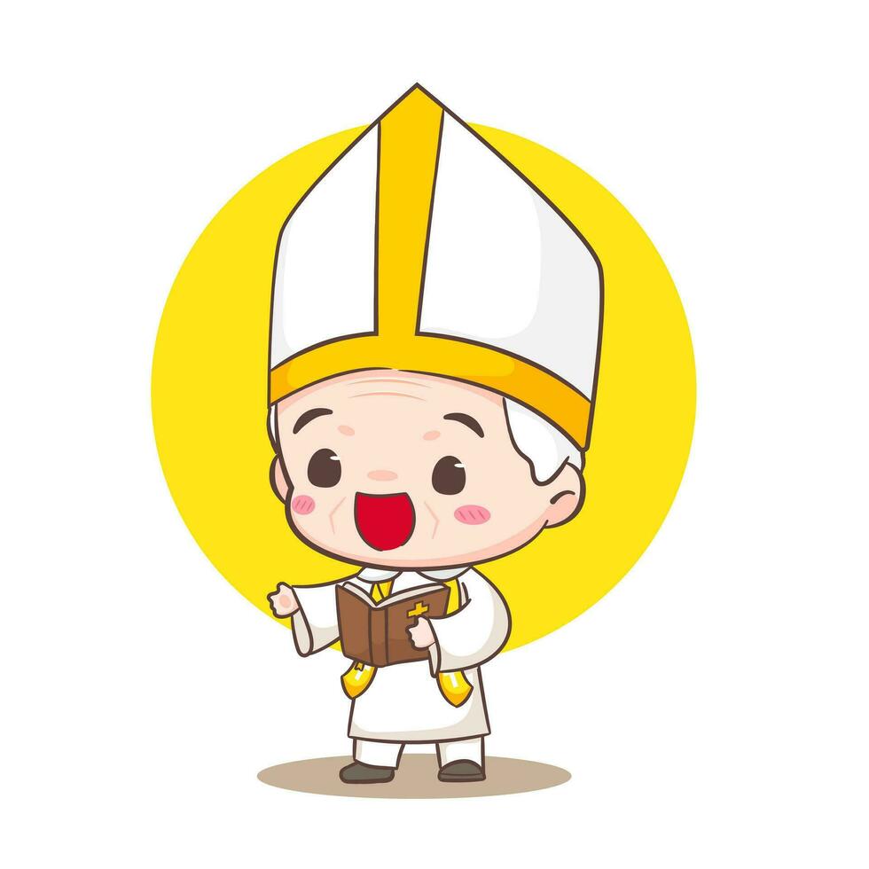 Cute Pope cartoon character. Happy smiling catholic priest mascot character. Christian religion concept design. Isolated white background. vector art illustration.