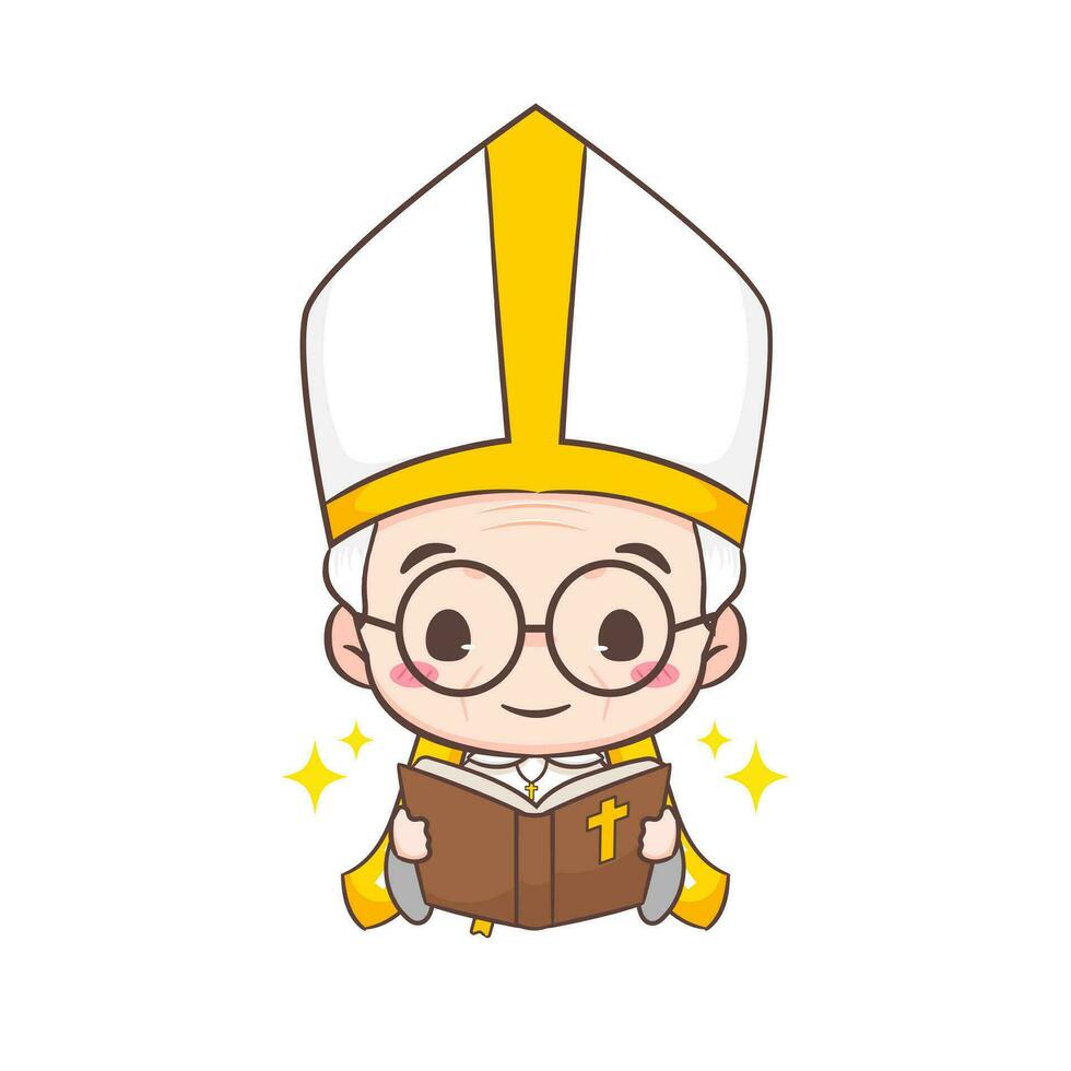 Cute Pope cartoon character. Happy smiling catholic priest mascot character. Christian religion concept design. Isolated white background. vector art illustration.