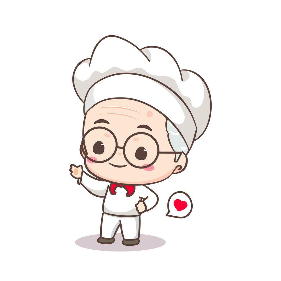 linda abuelo cocinero dibujos animados. abuelo Cocinando logo vector Arte. personas comida icono concepto. restaurante y hecho en casa culinario logo