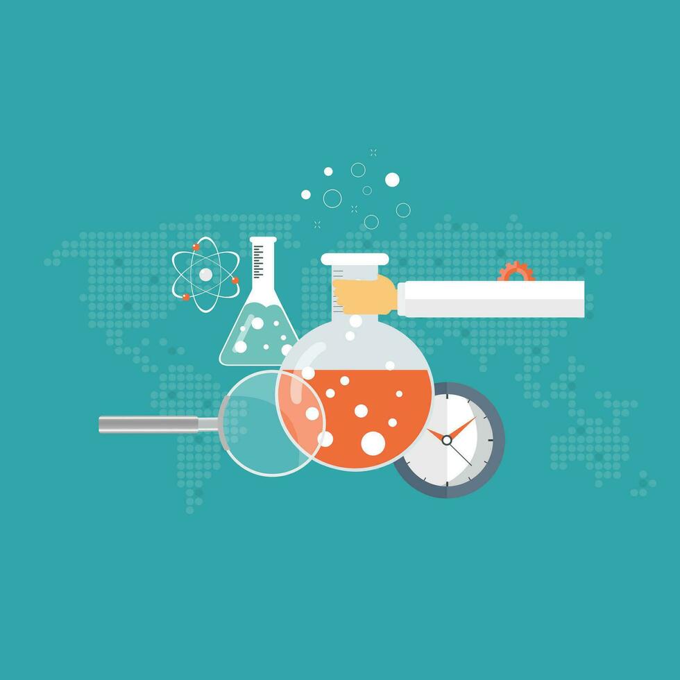 Laboratory equipment banner. Concept for science, medicine and knowledge. Flat vector illustration