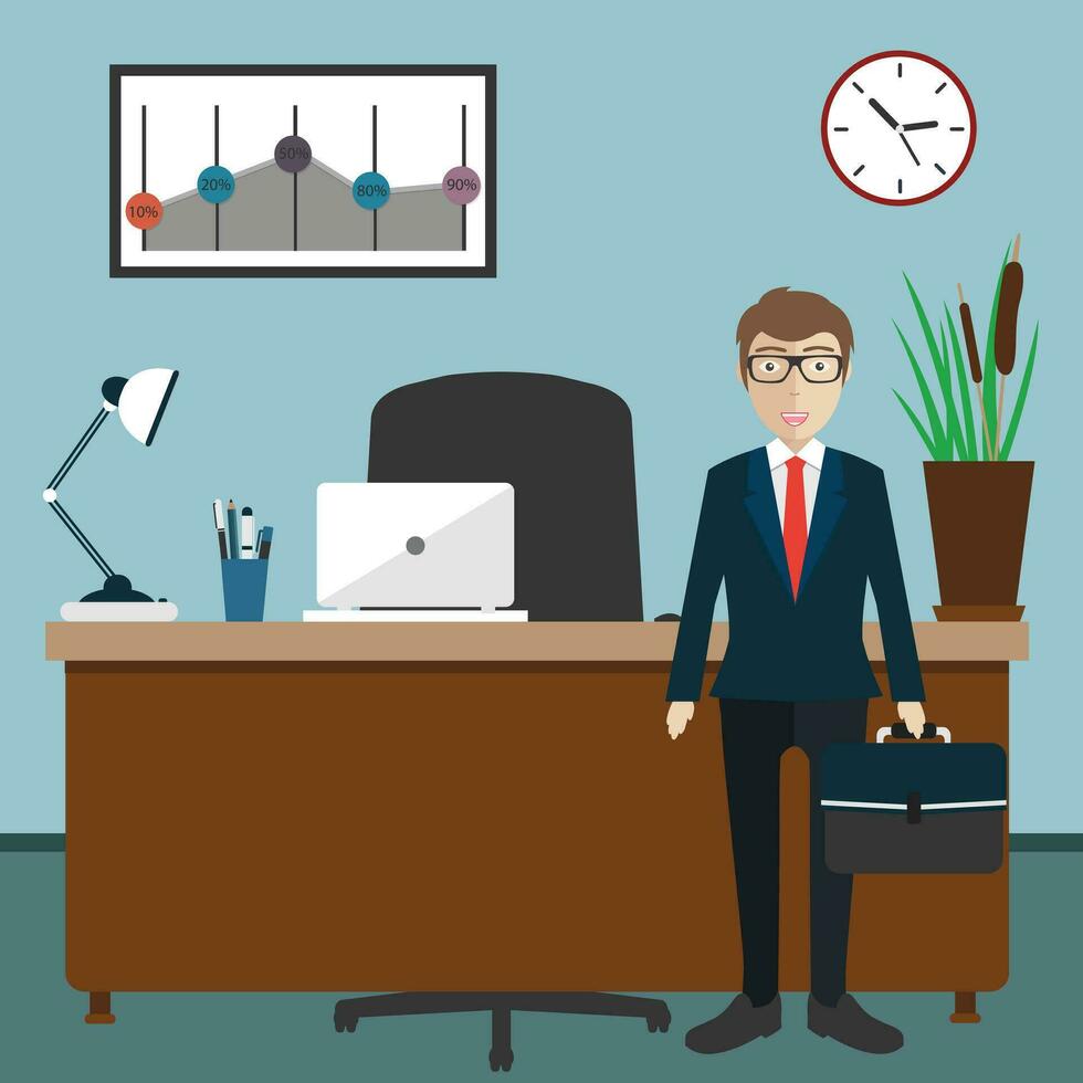 Businessman in office. Flat vector illustration