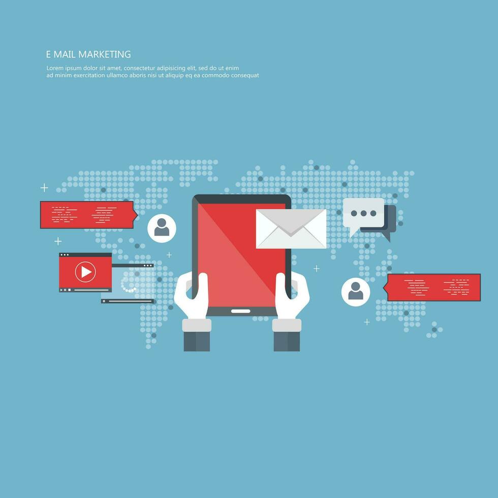 E mail marketing concept. Flat banner for websites. Vector illustration.