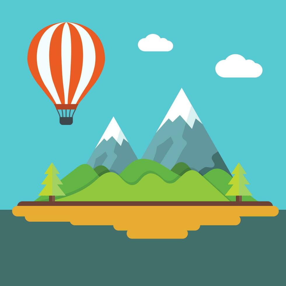 Vacation and travel banner with mountain landscape. Concept for spring and summer holidays. Flat vector illustration