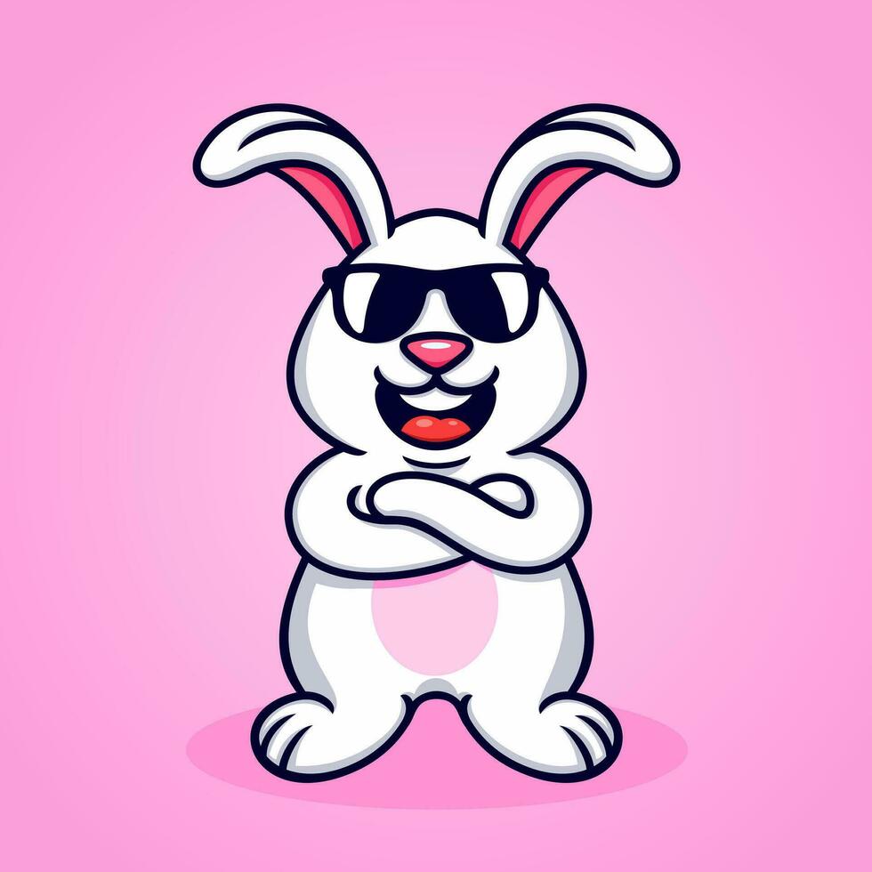 cartoon rabbit wearing glasses, fun, funny, cute, cool. vector
