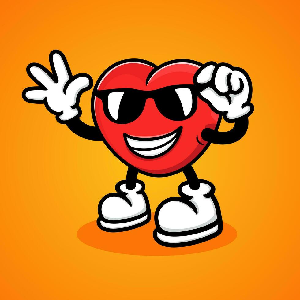 cartoon illustration of love with glasses, funny, cute, cool. vector