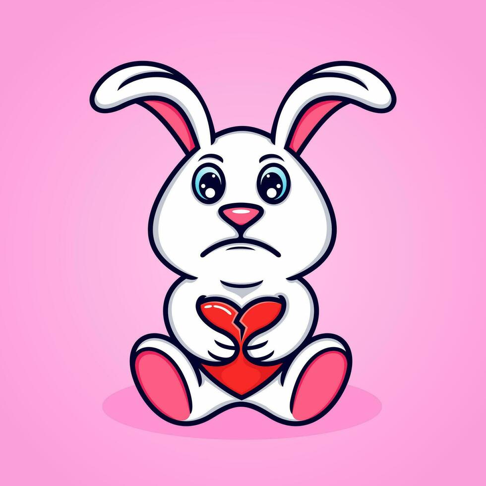 sad bunny cartoon broken heart. vector