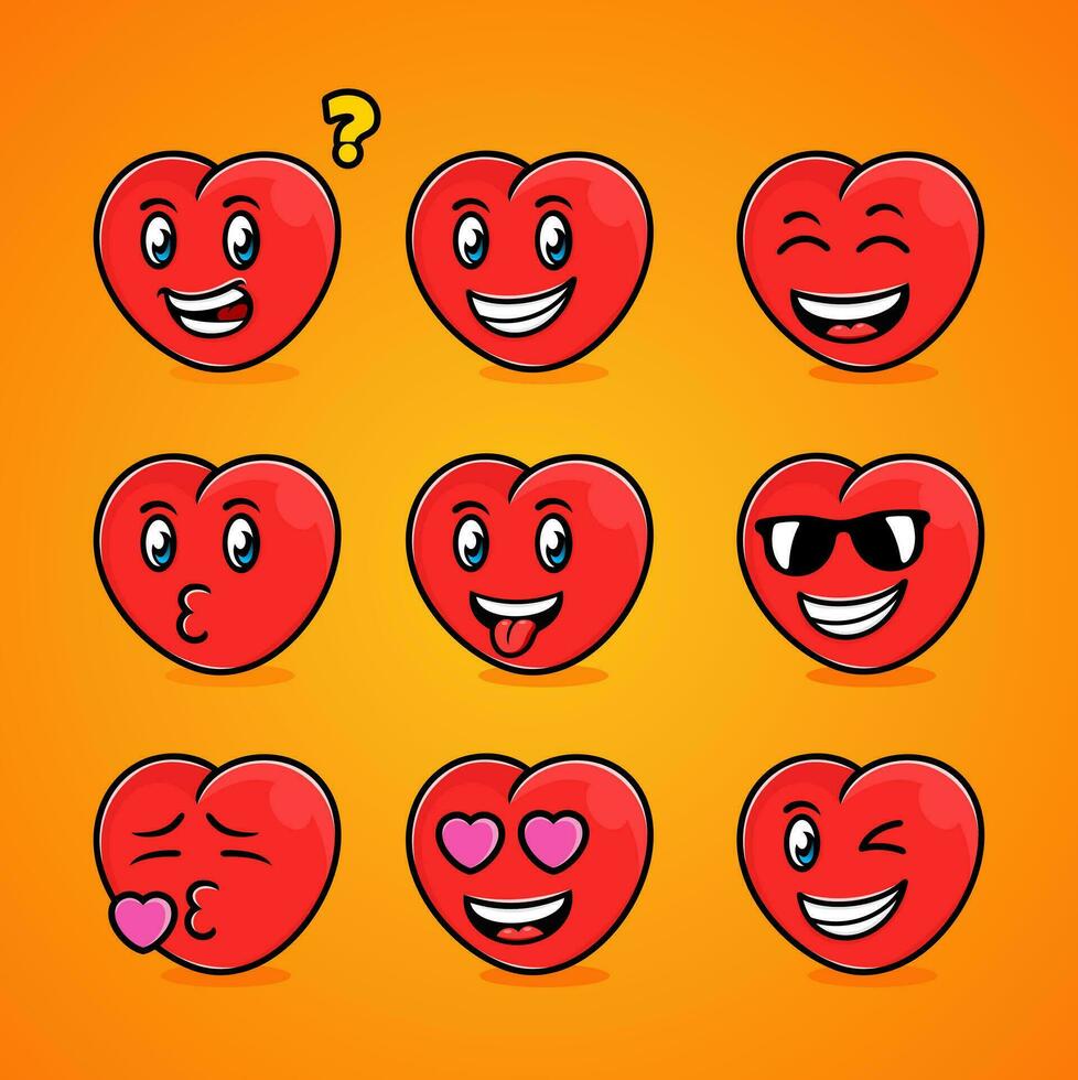 illustrations of emoticons, hearts, fun, collections, funny. vector