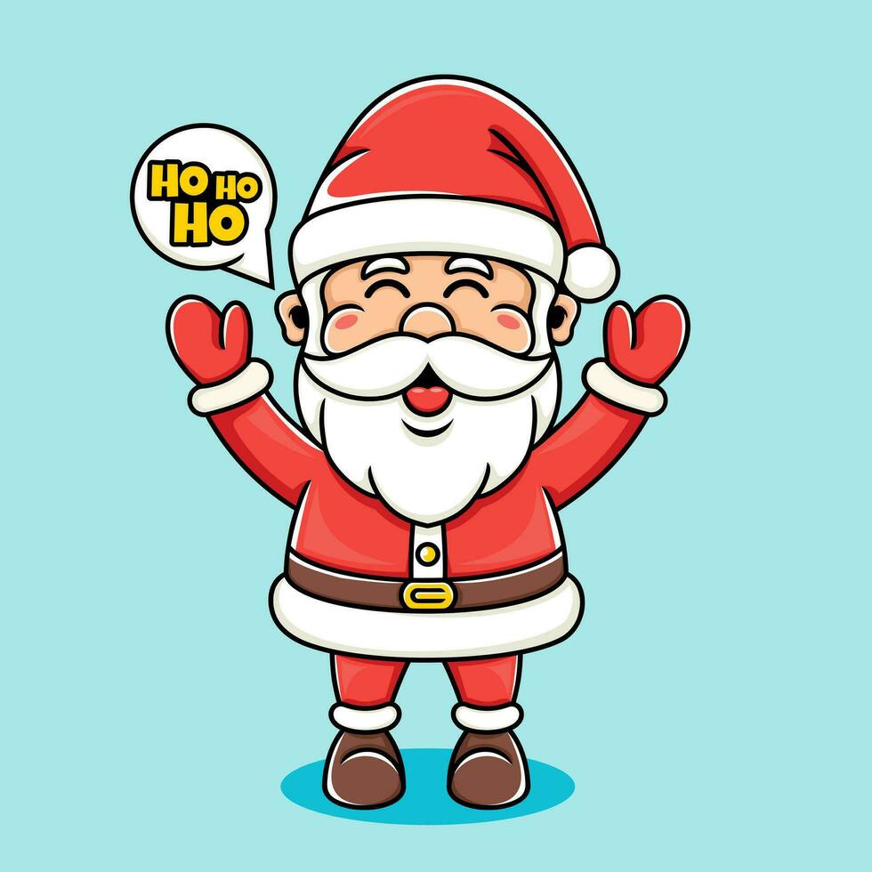 cartoon illustration of Santa carrying a gift box funny cute vector