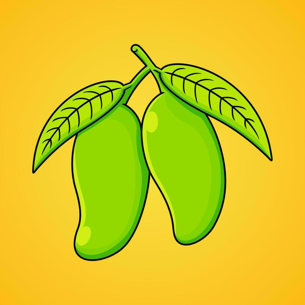 illustration of green mango fruit, fresh and simple. vector