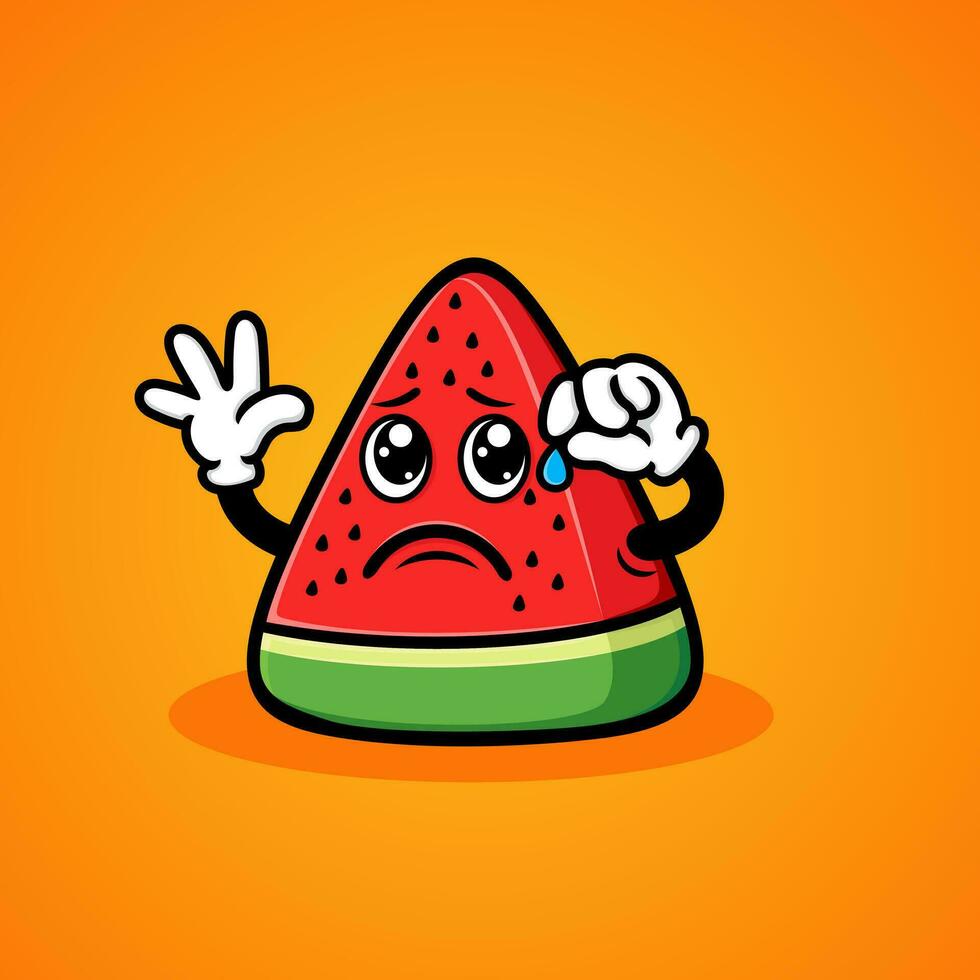 sad, funny, cute, cool watermelon cartoon illustration. vector