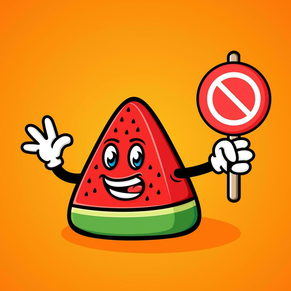 cartoon illustration of watermelon, stop, funny, cute, cool. vector