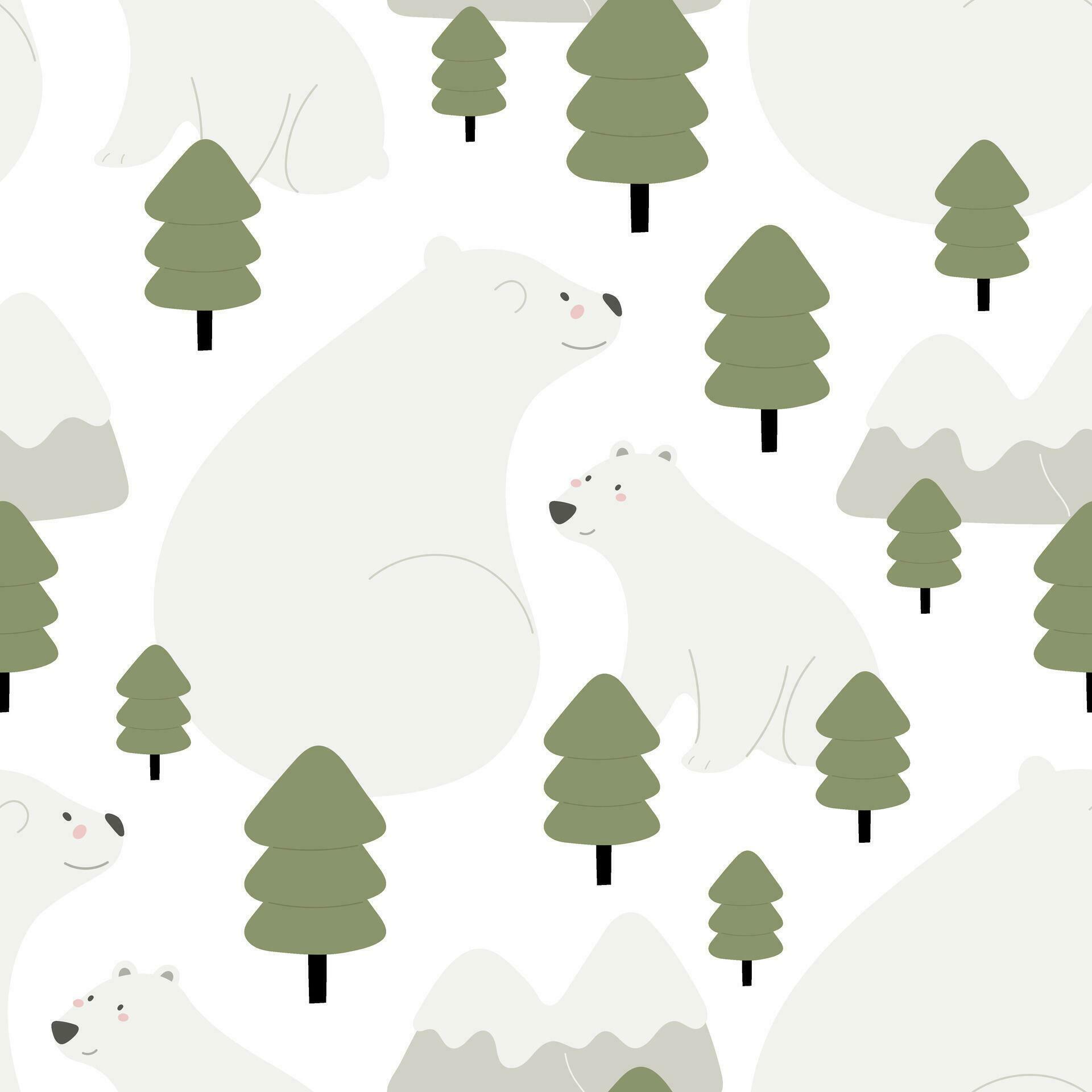 Seamless pattern with Arctic and Antarctic animals decor elements