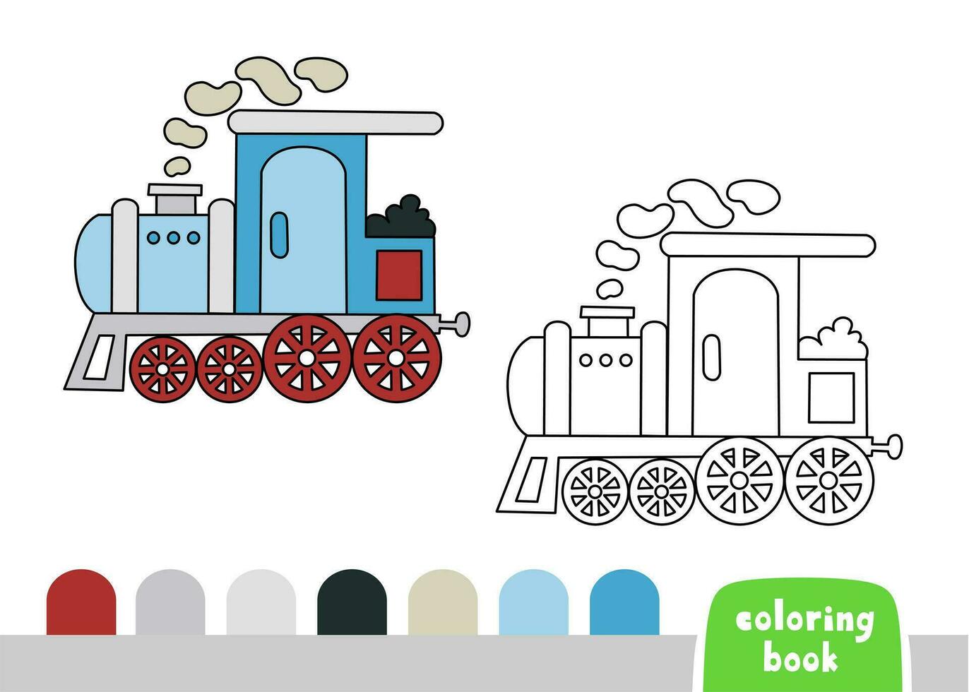 Coloring Book for kids steam locomotive page template vector illustration