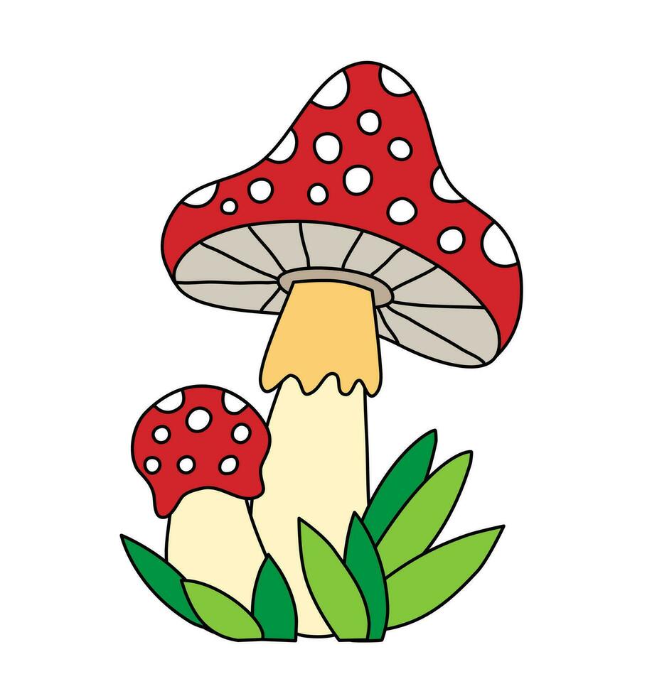Fly Agaric children vector doodle Template for Books
