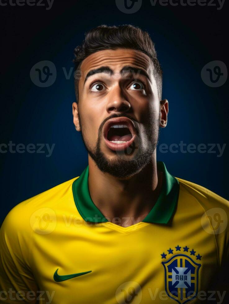 young man with Brazilian features who appears to be shocked AI Generative photo