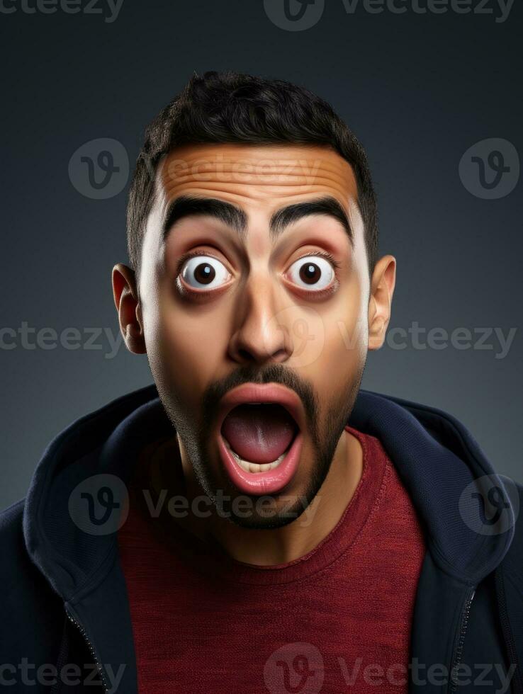 young man with Indian features who appears to be schocked AI Generative photo