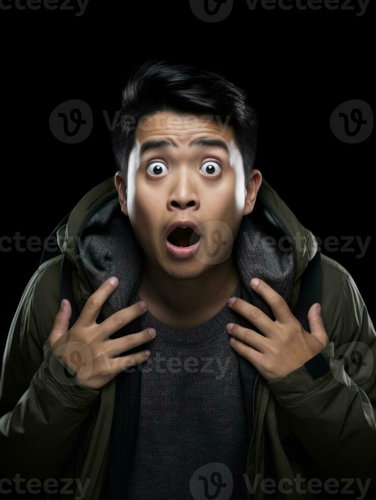 young man with Asian features who appears to be shocked AI Generative photo