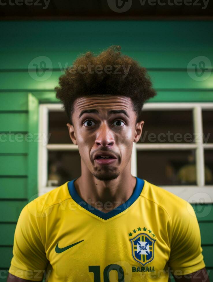 young man with Brazilian features who appears to be shocked AI Generative photo
